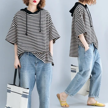 BIG SIZE 4XL Summer Fashion Elegant Striped Spliced Hooded Tops Female Ladies Plus Large Short Sleeve Loose Split Sweatshirt
BIG SIZE 4XL Summer Fashion Elegant Striped Spliced Hooded Tops Female Ladies Plus Large Short Sleeve Loose Split Sweatshirt