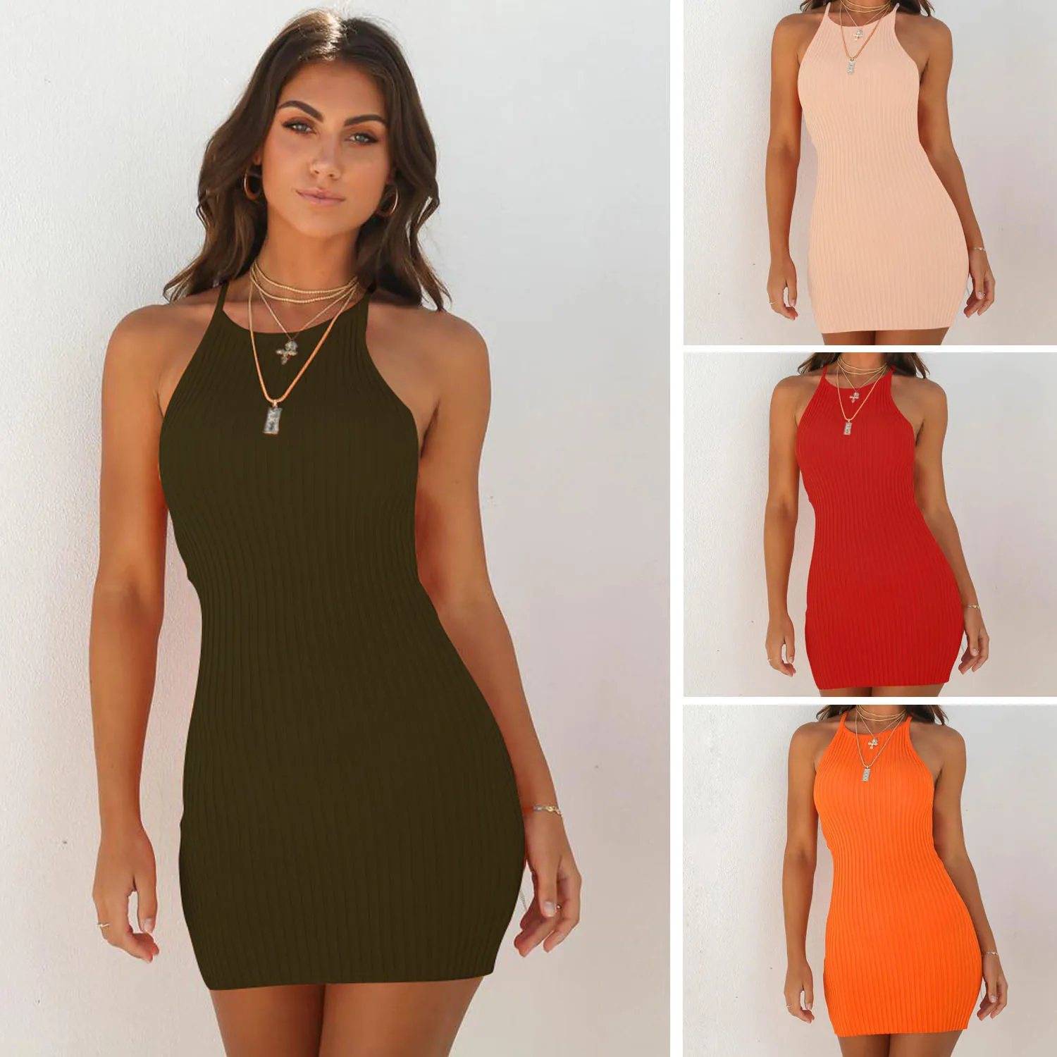 Summer Sexy Sleeveless Mini Dress Package Hip Slim Party Club Dresses Fashion Women Ribbed Bodycon Dress
Summer Sexy Sleeveless Mini Dress Package Hip Slim Party Club Dresses Fashion Women Ribbed Bodycon Dress