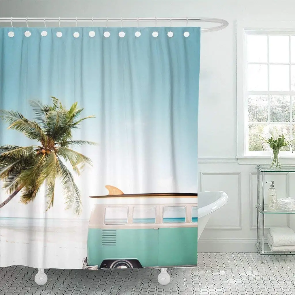 Waterproof Shower Curtains Blue Surf Vintage Car Parked on the Tropical Beach Seaside with Surfboard Roof Van Extra Long
Waterproof Shower Curtains Blue Surf Vintage Car Parked on the Tropical Beach Seaside with Surfboard Roof Van Extra Long