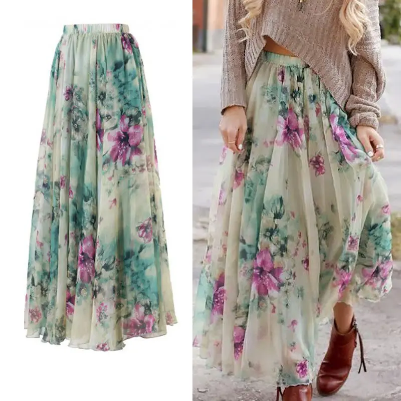 Fashion Boho Women Flower Long Skirt Summer Floral Chiffon Flared Pleated Skirts Beach Sunny Skirts Elegant Ladies Bottoms Flowe
Fashion Boho Women Flower Long Skirt Summer Floral Chiffon Flared Pleated Skirts Beach Sunny Skirts Elegant Ladies Bottoms Flowe