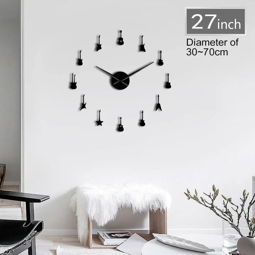 Guitar Variety DIY Large Quiet Sweep Wall Clock Rock N Roll Musical Instrument Frameless Giant Wall Watch 3D Mirror Wall Sticker
Guitar Variety DIY Large Quiet Sweep Wall Clock Rock N Roll Musical Instrument Frameless Giant Wall Watch 3D Mirror Wall Sticker