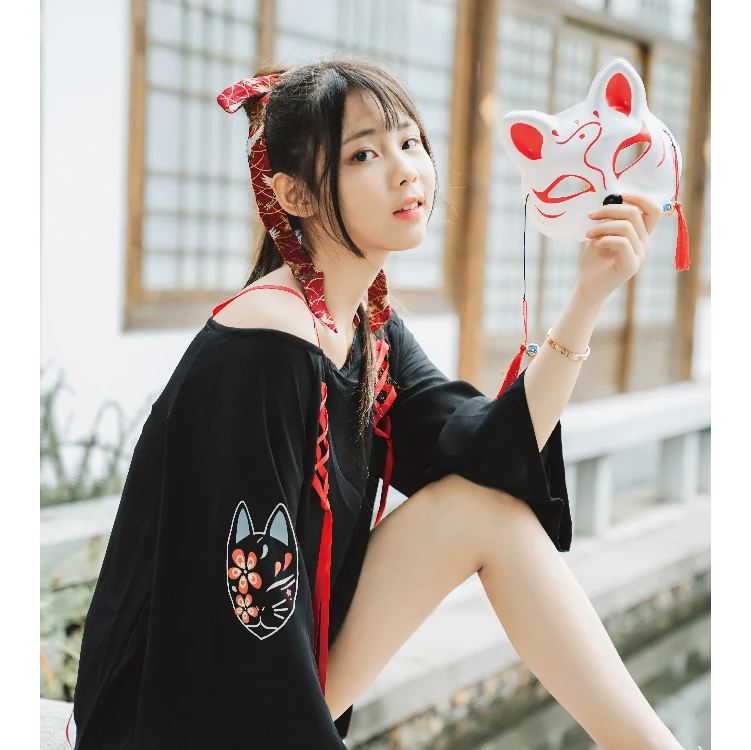 Japanese Style Fox Mask Printed Lolita Girls Shirt Shorts Suit Vintage Women Boat Neck Red Ribbon Tie Chiffon shirt Shorts Set
Japanese Style Fox Mask Printed Lolita Girls Shirt Shorts Suit Vintage Women Boat Neck Red Ribbon Tie Chiffon shirt Shorts Set