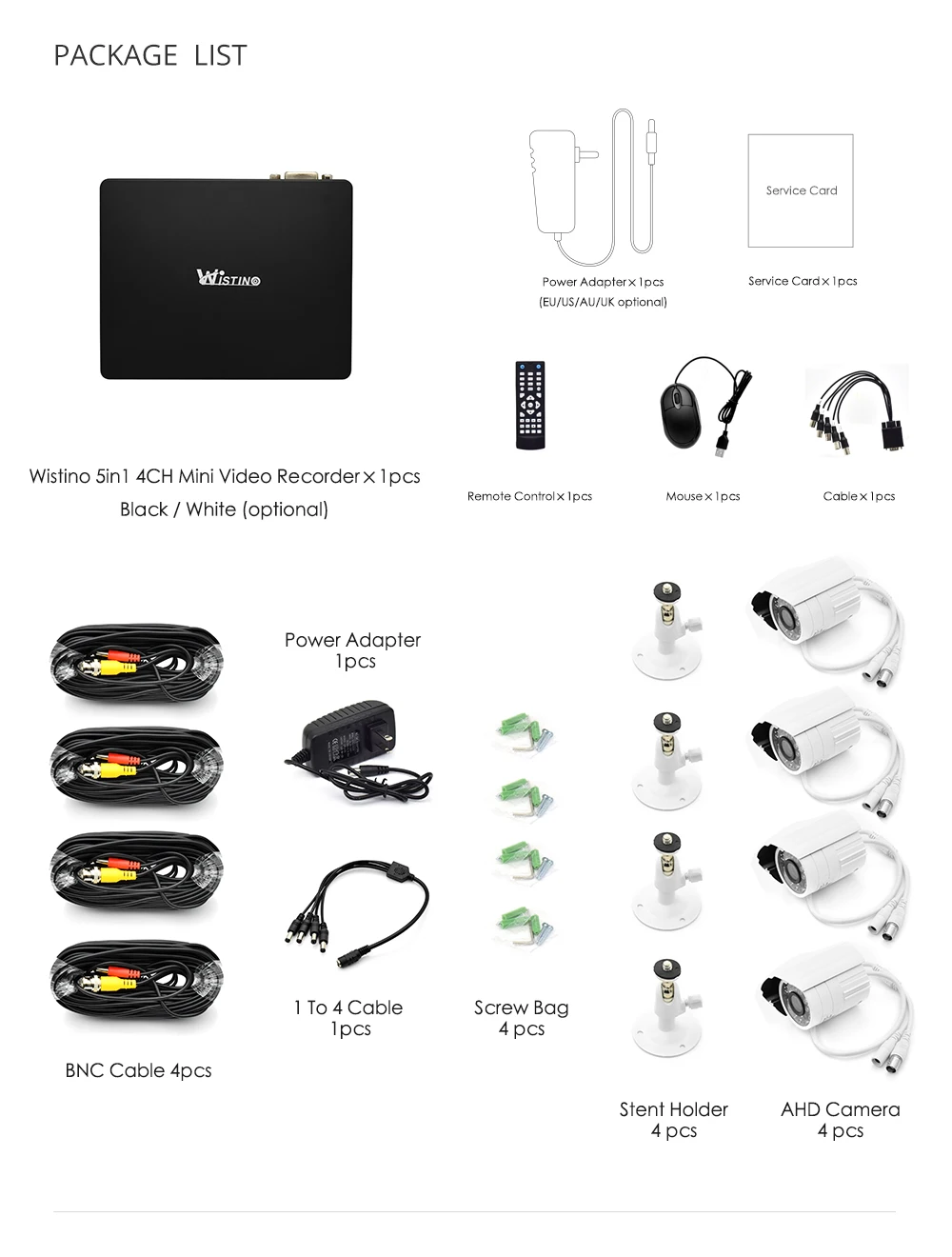 Wistino 1080P Mini AHD Camera Kits 4CH Digital Video Recorder DVR Kit CCTV Security Analog Camera Outdoor IR Video Surveillance (17)