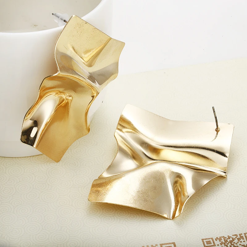 Boucles d'oreilles carrées dorées vintage pour femmes, bijoux de fête européens, boucles d'oreilles pendantes, géométrie irrégulière, accessoires de mode, 2024 2