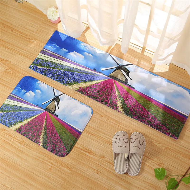 Image 40*60cm Modern Big Flower Design Carpet Flannel Fabric Art Mat For Bedroom Rug Kitchen Rugs Anti Slip Door Mat