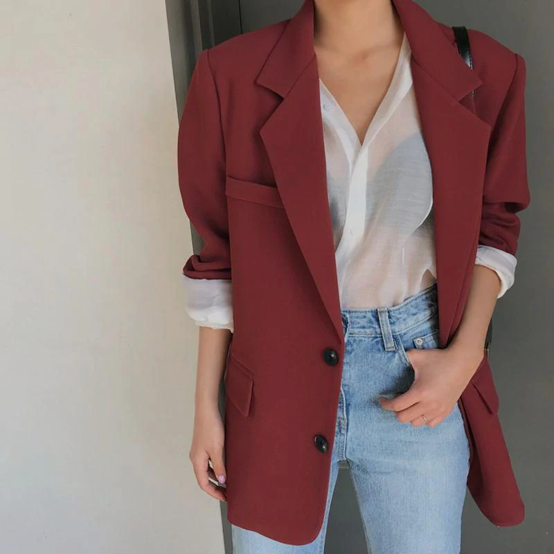 Vintage Red Single Button Women Blazer Jacket Spring High Street Long Sleeve Notched Collar Female Casual Outwear 2019
Vintage Red Single Button Women Blazer Jacket Spring High Street Long Sleeve Notched Collar Female Casual Outwear 2019