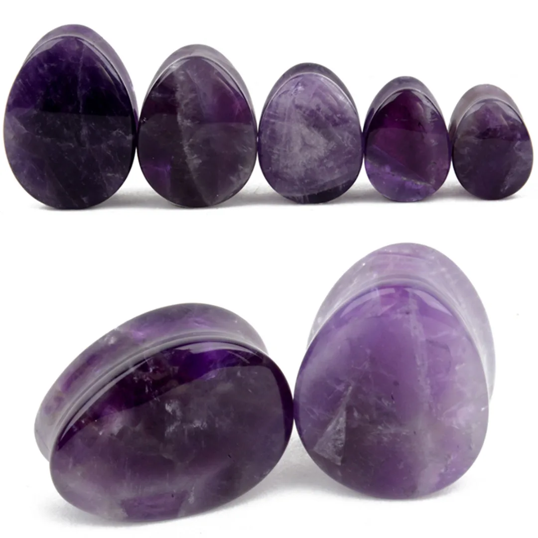 NATURALS Amethyst Ear Plugs Purple Ear Tunnels Teardrop Stone Simple Ear Gauge