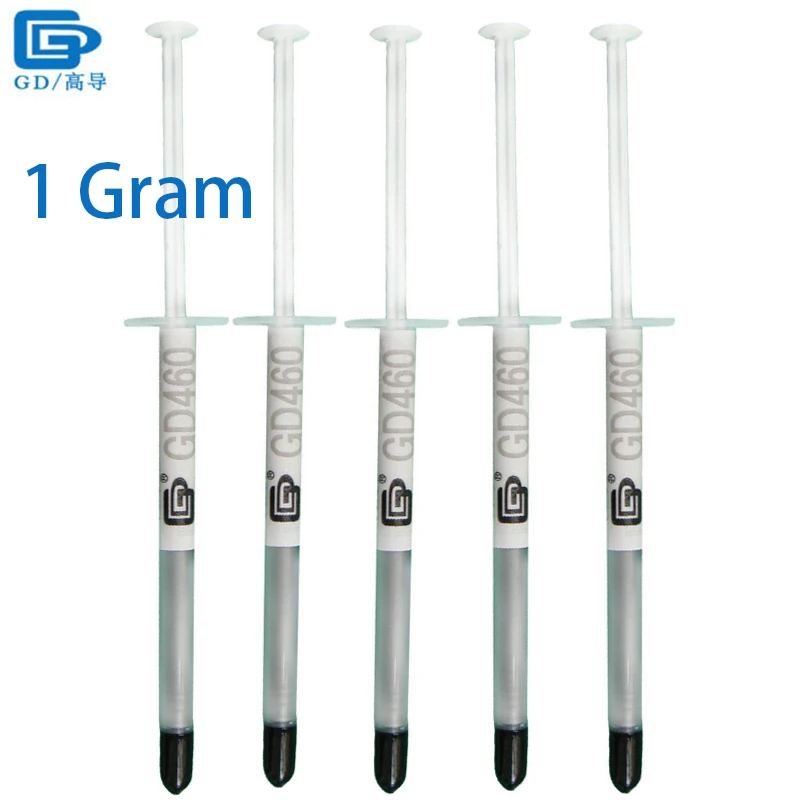 GD Brand Thermal Conductive Grease Paste Silicone GD460 Heat Sink Compound 5 Pieces Silver Net Weight 1 Gram For CPU Cooler SY1
GD Brand Thermal Conductive Grease Paste Silicone GD460 Heat Sink Compound 5 Pieces Silver Net Weight 1 Gram For CPU Cooler SY1