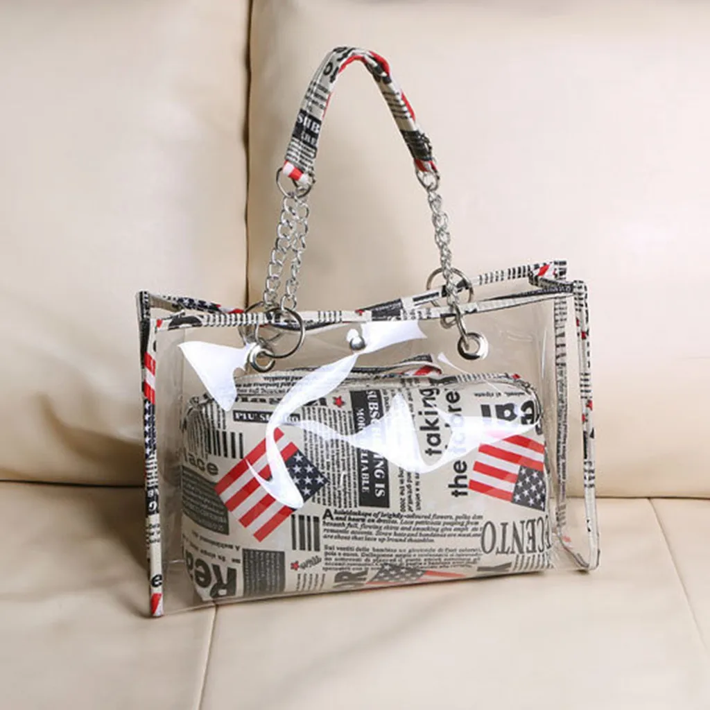 Women's Fashion One Shoulder Transparent Jelly Mother Bag Independence Day Star Stripe Flag Print Tote Large Capacity Tote Bag
Women's Fashion One Shoulder Transparent Jelly Mother Bag Independence Day Star Stripe Flag Print Tote Large Capacity Tote Bag