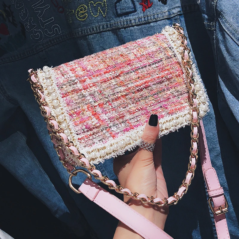 Sweet Lady Party bag 2018 New Women's Designer Handbag High quality Woolen Weaving Women bag Pearl Chain Shoulder Messenger bag
Sweet Lady Party bag 2018 New Women's Designer Handbag High quality Woolen Weaving Women bag Pearl Chain Shoulder Messenger bag