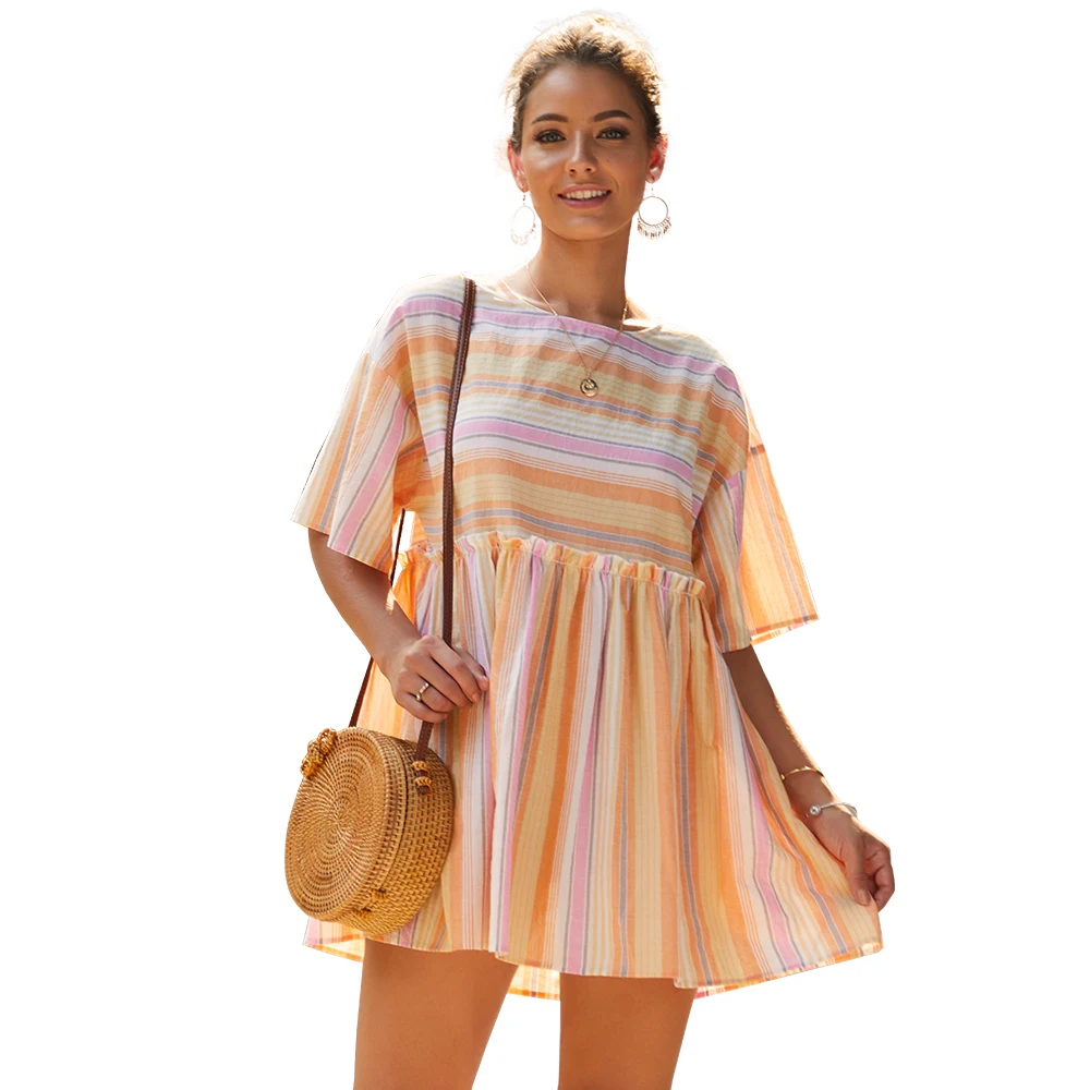 Women Mini Dress Summer Striped Stitching Round Neck Casual Dresses Female Cute Summer Sundress Bohemia Vacation Style Vestidos
Women Mini Dress Summer Striped Stitching Round Neck Casual Dresses Female Cute Summer Sundress Bohemia Vacation Style Vestidos