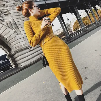 Winter Black Sweater Dress Women 2019 Vintage Turtleneck Knitted Dress with belt Lurex Bodycon Dresses Sexy Skinny Long Dress
Winter Black Sweater Dress Women 2019 Vintage Turtleneck Knitted Dress with belt Lurex Bodycon Dresses Sexy Skinny Long Dress