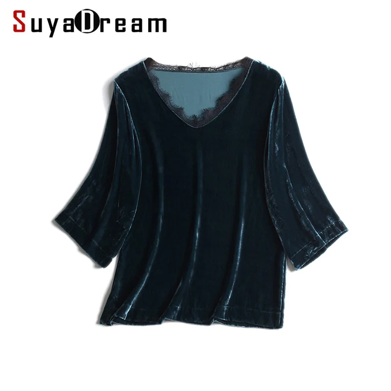 Woman T SHIRT Silk Velour casual Top 3/4 sleeved Lace V neck 2018 Spring Bottoming shirt Black
Woman T SHIRT Silk Velour casual Top 3/4 sleeved Lace V neck 2018 Spring Bottoming shirt Black