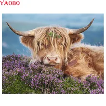 5D Diy יהלומי ציור היילנד פרה יהלומי רקמת צלב תפר מלא כיכר פסיפס קרנף ציור 3d יהלומי mazayka(China)