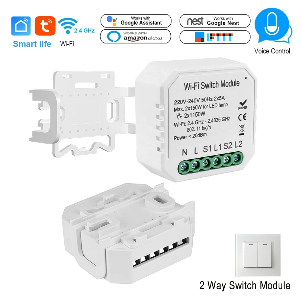 Wifi light switch 2 way 2 gang controller 10A 2300W Smart Switch Module timer control Compatible Alexa Google IFTTT smart life
Wifi light switch 2 way 2 gang controller 10A 2300W Smart Switch Module timer control Compatible Alexa Google IFTTT smart life