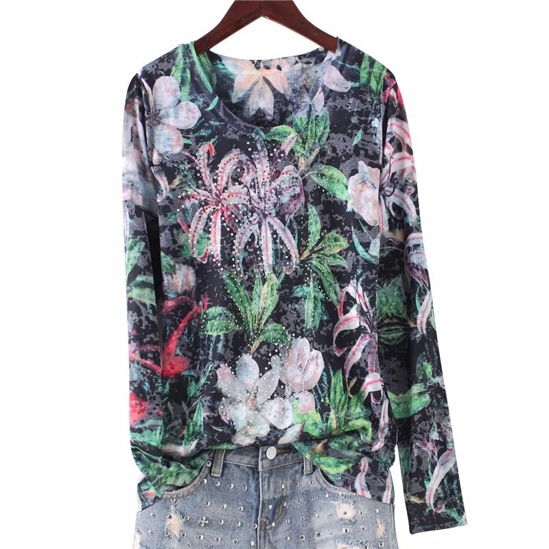 Hot drilling floral print t shirt women 4XL 2019 autumn long sleeve graphic tees modis slim tshirt basic tops tee shirt femme
Hot drilling floral print t shirt women 4XL 2019 autumn long sleeve graphic tees modis slim tshirt basic tops tee shirt femme