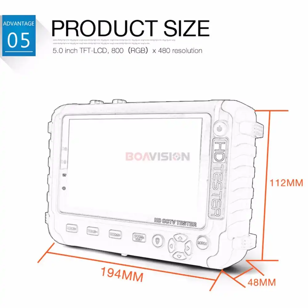 BOAVISION 5 дюймовый TFT ЖК дисплей 1080P / Мп 4 в 1 TVI AHD CVI Аналоговый тестер камеры