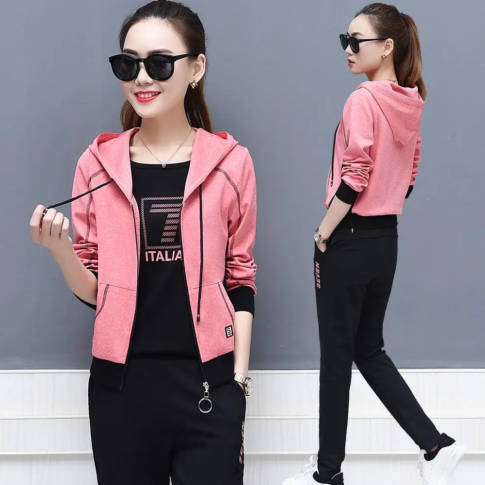 Women Cotton Fashion Sportswear Suits 3 Piece Set Sporting Hoodies Tracksuits Spring Autumn Casual Women T shirt + Coat + Pant
Women Cotton Fashion Sportswear Suits 3 Piece Set Sporting Hoodies Tracksuits Spring Autumn Casual Women T shirt + Coat + Pant
