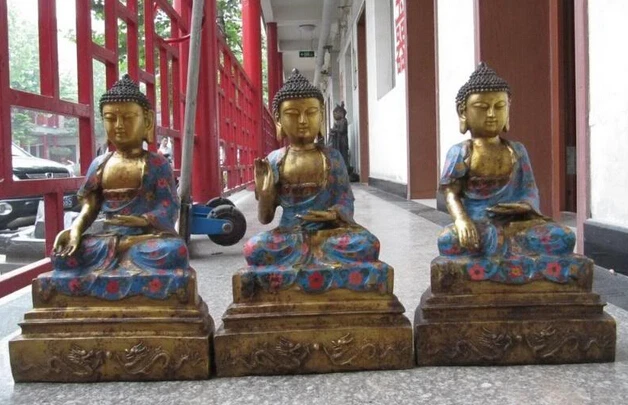008524 Tibet Buddhism Temple Copper Bronze cloisonne Three Sakyamuni Buddha Statue Set
008524 Tibet Buddhism Temple Copper Bronze cloisonne Three Sakyamuni Buddha Statue Set