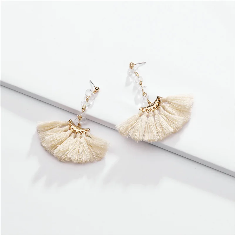Trendy Fancy Natural Stone Beads Earring Fringed Cotton Tassel Statement Earrings for Women
Trendy Fancy Natural Stone Beads Earring Fringed Cotton Tassel Statement Earrings for Women