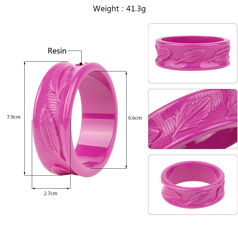 Trendy Resin Cuff Engraved Leaf Fashion Bracelet Bangles for Women Green Acrylic Wide Bracelet Female Simple Charm Party Jewelry (6)