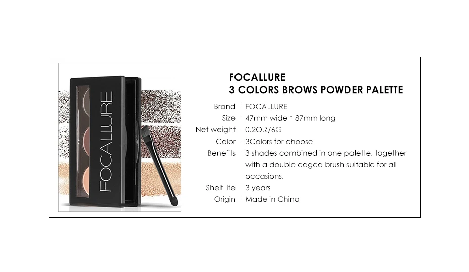 3 Color Waterproof Eye Shadow Eyebrow Powder Make Up Palette Women Beauty Cosmetic Eye Brow Makeup Kit Set by Focallure 3 Color Waterproof Eye Shadow Eyebrow Powder Make Up Palette Women Beauty Cosmetic Eye Brow Makeup Kit Set by Focallure