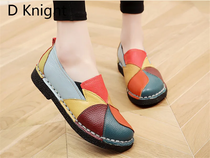 2018 Vintage Flat Shoes Woman Loafers Ethnic Style Handmade Genuine Leather Women's Shoes & Flats Mixed Colors Casual Boat Shoes (21)