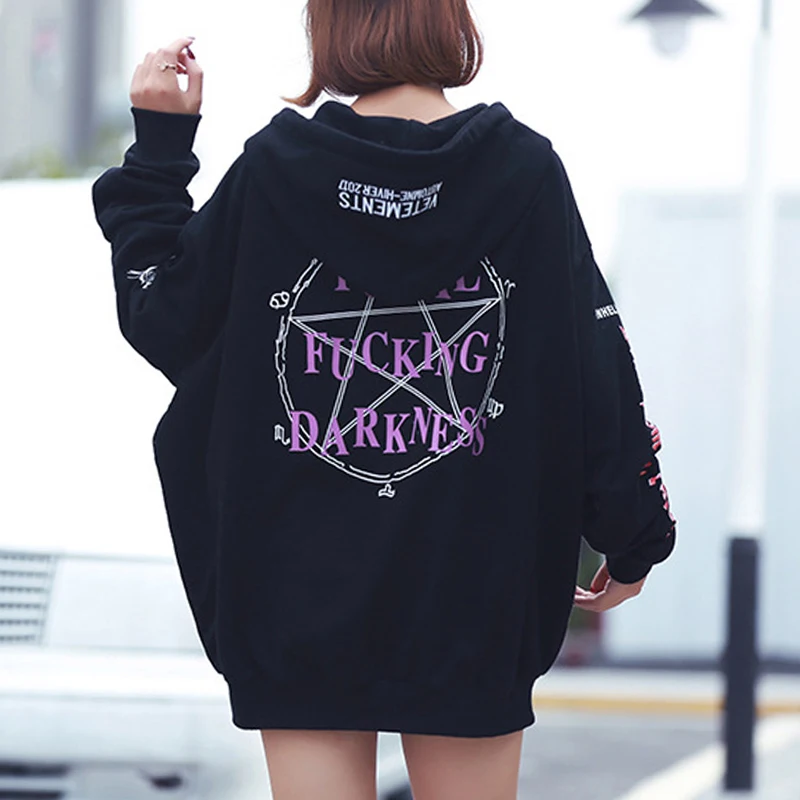 2018 Hot Gothic Harajuku Hoodies Women Fleece Loose Letter Print Pocket Lace-Up Hooded BF Style Mid-Length Fall Winter Hoodies
2018 Hot Gothic Harajuku Hoodies Women Fleece Loose Letter Print Pocket Lace-Up Hooded BF Style Mid-Length Fall Winter Hoodies