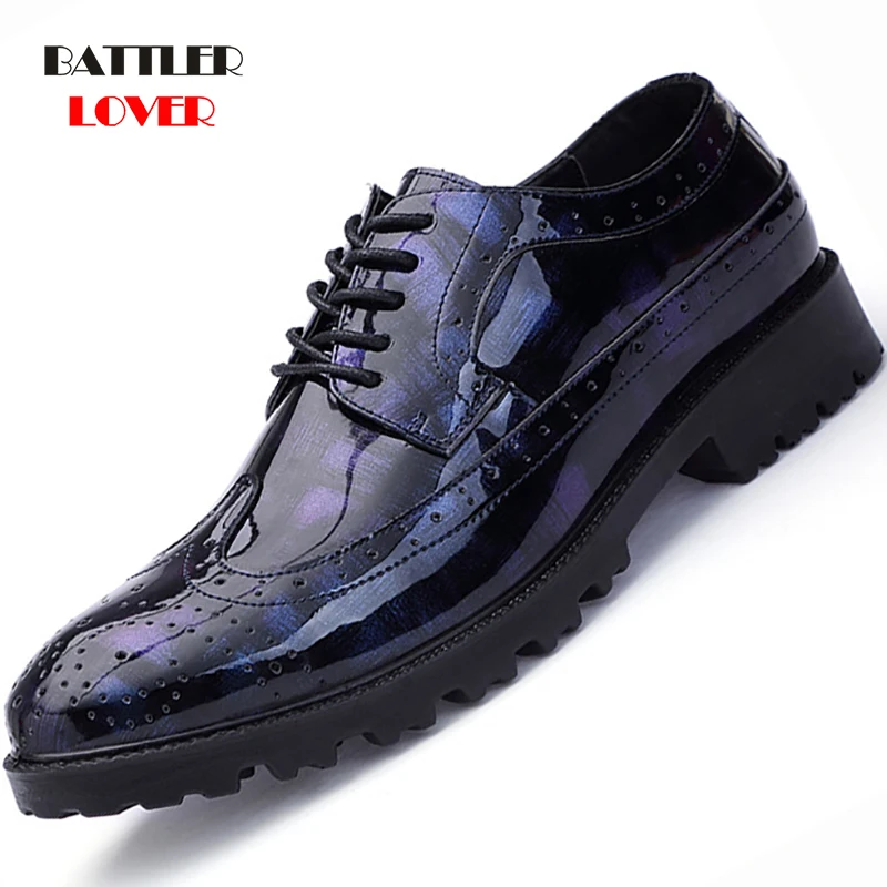 black blue cool desinger brogue oxford shoes for men italian formal ballroom dress footwear new male patent leather flats shoes
