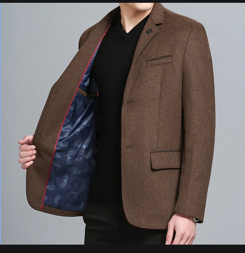 Waliicorners Wool Coat Men's Casual Solid Color Multi-Pocket Slim Fit Wool Blends Woolen Pea Coat Male Trench Coat Overcoat 49