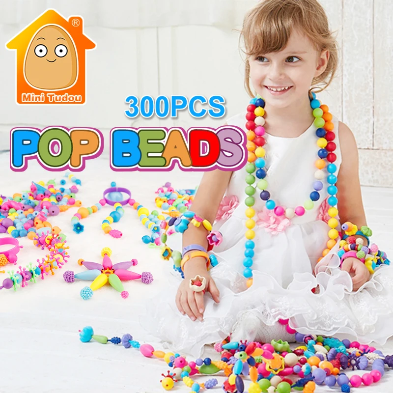 Image Minitudou 300pcs Pop Beads Toys Snap Together Jewelry Fashion Kit DIY Educational Kid s Toy Craft Gifts For Girls