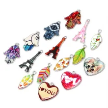 Beadia Tamanho Mix Colar de Pingente de Ródio Banhado Folhas Torre Eiffel Esmalte Coração Pingente Charme Mão Tamanho Do Furo 1.5 milímetros(China)