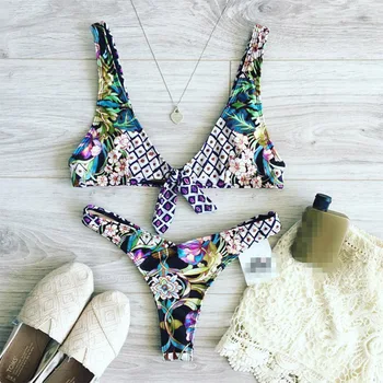 Brazilian Bikini 2019 Swimwear Women Floral Print Swimsuit Female Strap Thong Plunging Neck Swim suit Biquini Push up Beachwear
Brazilian Bikini 2019 Swimwear Women Floral Print Swimsuit Female Strap Thong Plunging Neck Swim suit Biquini Push up Beachwear
