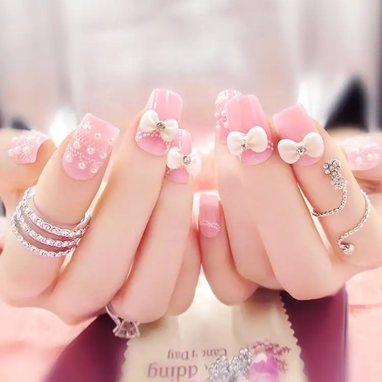 Fashion Women Ladies Pink Bowknot 3D Fake Nails Shining Beads Rhinestone Decoration Wedding Bride False Nail Tips 24 Pcs/Set
Fashion Women Ladies Pink Bowknot 3D Fake Nails Shining Beads Rhinestone Decoration Wedding Bride False Nail Tips 24 Pcs/Set