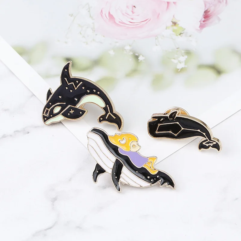 

Personality Cartoon Cute Dolphin Whale Brooches for Women Men Enamel Pins and Brooch Jewelry Clothes Backpack Badge Pin Button