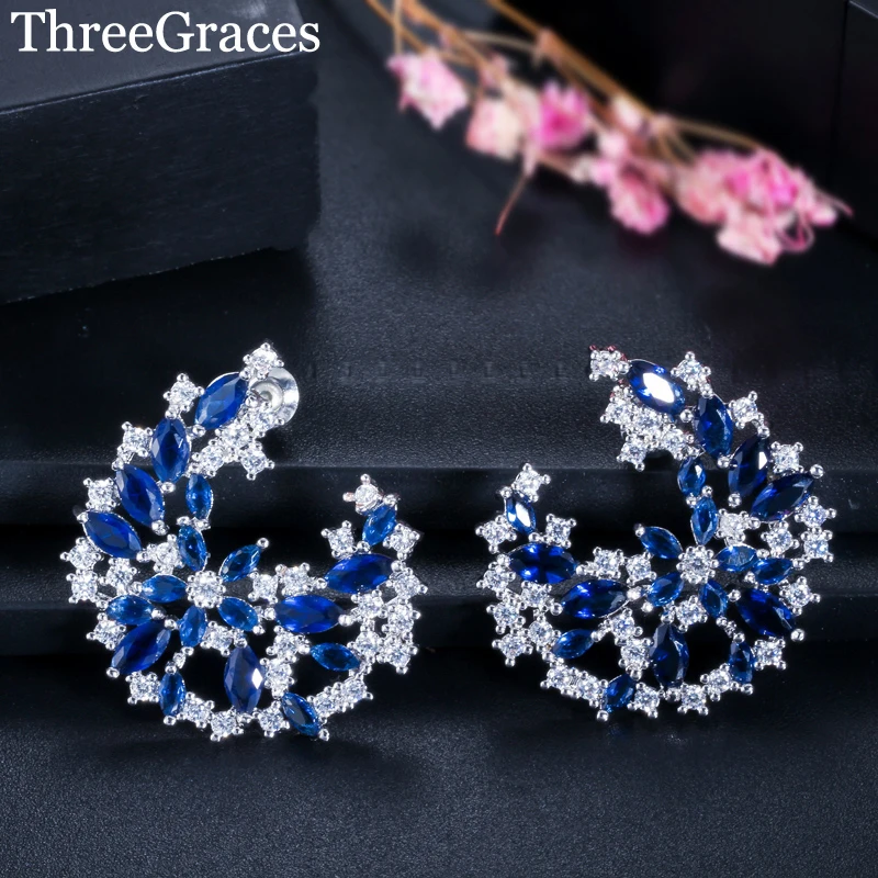 ThreeGraces Luxury Design Bridal Silver Color Big Flower Paved Blue And White CZ Crystal Women Stud Earrings For Wedding ER189
ThreeGraces Luxury Design Bridal Silver Color Big Flower Paved Blue And White CZ Crystal Women Stud Earrings For Wedding ER189