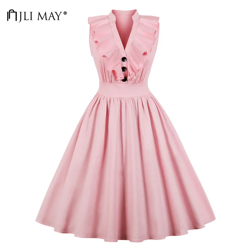 JLI MAY Summer solid ruffles shirt dress women vintage v-neck sleeveless button sundress elegant plus size office Korean style
JLI MAY Summer solid ruffles shirt dress women vintage v-neck sleeveless button sundress elegant plus size office Korean style