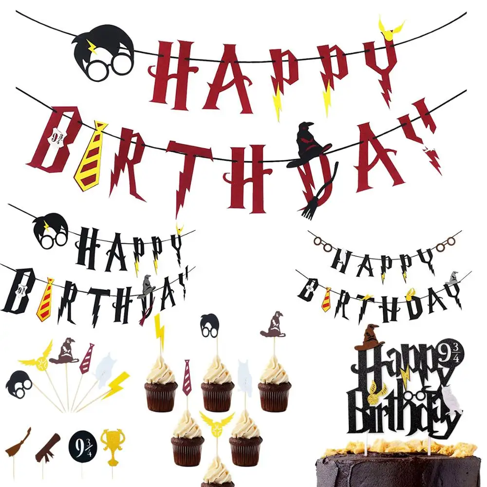 Harry Happy Birthday Banner Red Black Cake Topper Flags Bunting for Baby Kids Favors Magic Party Decoration Banner Gift
Harry Happy Birthday Banner Red Black Cake Topper Flags Bunting for Baby Kids Favors Magic Party Decoration Banner Gift