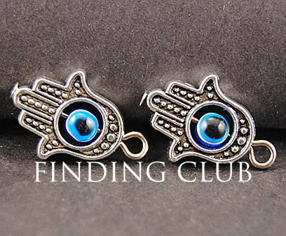 

20pcs Silver Color Hamsa hand spacer with blue evil eye beads DIY Metal Bracelet Necklace Jewelry Findings A806