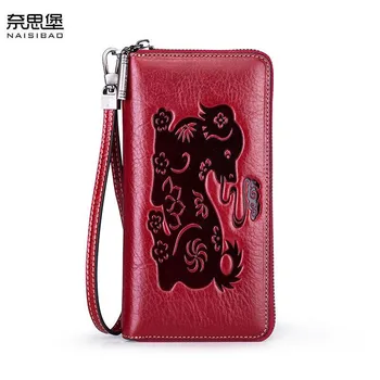 

NAISIBAO 2020 New Genuine Leather wallet top Cowhide Embossing women leather bag Fashion tassel Luxury real women wallets