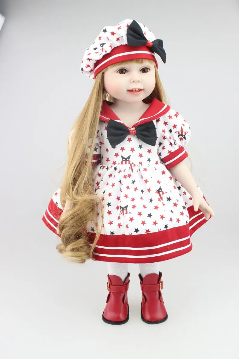 Vinyl AMERICAN PRINCESS 45cm Girl Doll 18 Inch /Cute Realistic boneca girl Baby Birthday Gift Handmade Dress
Vinyl AMERICAN PRINCESS 45cm Girl Doll 18 Inch /Cute Realistic boneca girl Baby Birthday Gift Handmade Dress