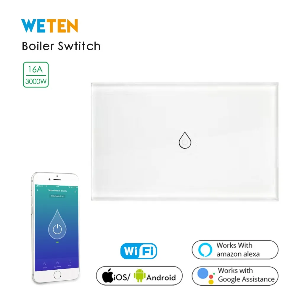 Smart Wifi Water Heater Boiler Switch 16A 3000W Glass Panel High-Power Timmer Mobile APP Voice Control with Alexa Google Home
Smart Wifi Water Heater Boiler Switch 16A 3000W Glass Panel High-Power Timmer Mobile APP Voice Control with Alexa Google Home