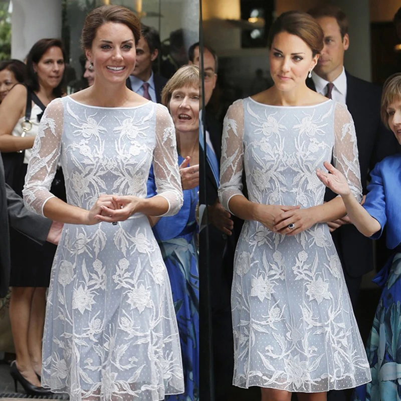 Kate Middleton O Neck 3/4 Sleeve Lace Dress Slim High Quality A Line Sheer Mesh Women Dress Vestidos Verano 2018 Party Dress
Kate Middleton O Neck 3/4 Sleeve Lace Dress Slim High Quality A Line Sheer Mesh Women Dress Vestidos Verano 2018 Party Dress