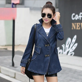 Women Spring and autumn loose denim trench medium-long plus size clothing casual denim outerwear 
Women Spring and autumn loose denim trench medium-long plus size clothing casual denim outerwear