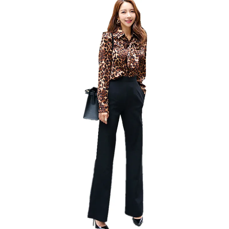 HAMALIEL Fashion Office OL Women Two Pieces Set 2018 Autumn Print Leopard Bow Long Sleeve Blouse + Black Work Long Pants Suits
HAMALIEL Fashion Office OL Women Two Pieces Set 2018 Autumn Print Leopard Bow Long Sleeve Blouse + Black Work Long Pants Suits