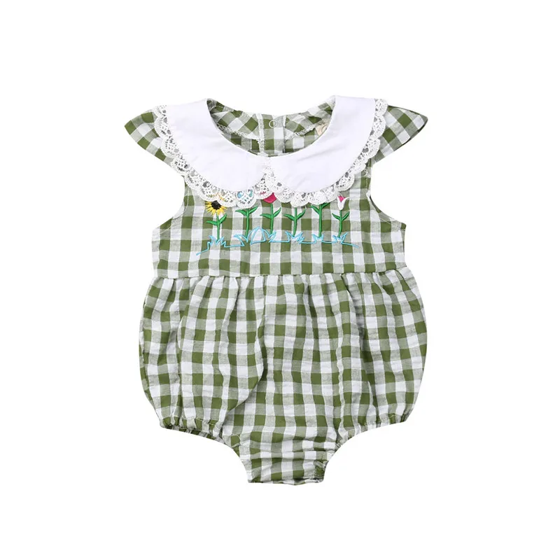2019 Cute Toddler Baby Girl Plaid Bodysuit Summer Sleeveless Lace Peter pan Collar Jumpsuit Baby Girl Embroidery Playsuit 0-24M
2019 Cute Toddler Baby Girl Plaid Bodysuit Summer Sleeveless Lace Peter pan Collar Jumpsuit Baby Girl Embroidery Playsuit 0-24M