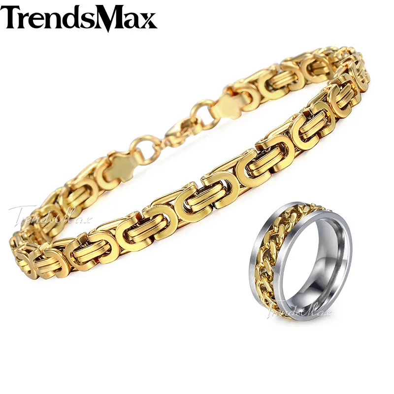 Gold Men's Bracelet Ring Jewelry Set Stainless Steel Byzantine Link Chain Bracelet Wedding Ring Male Jewelry Hip Hop KB234 KR144
Gold Men's Bracelet Ring Jewelry Set Stainless Steel Byzantine Link Chain Bracelet Wedding Ring Male Jewelry Hip Hop KB234 KR144