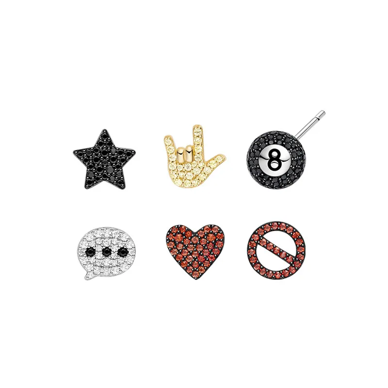 SLJELY 6pcs/set 925 Sterling Silver CZ Mini Star Black Eight Ball Love Heart Stop Sign Stud Earrings Women Fashion Party Jewelry
SLJELY 6pcs/set 925 Sterling Silver CZ Mini Star Black Eight Ball Love Heart Stop Sign Stud Earrings Women Fashion Party Jewelry