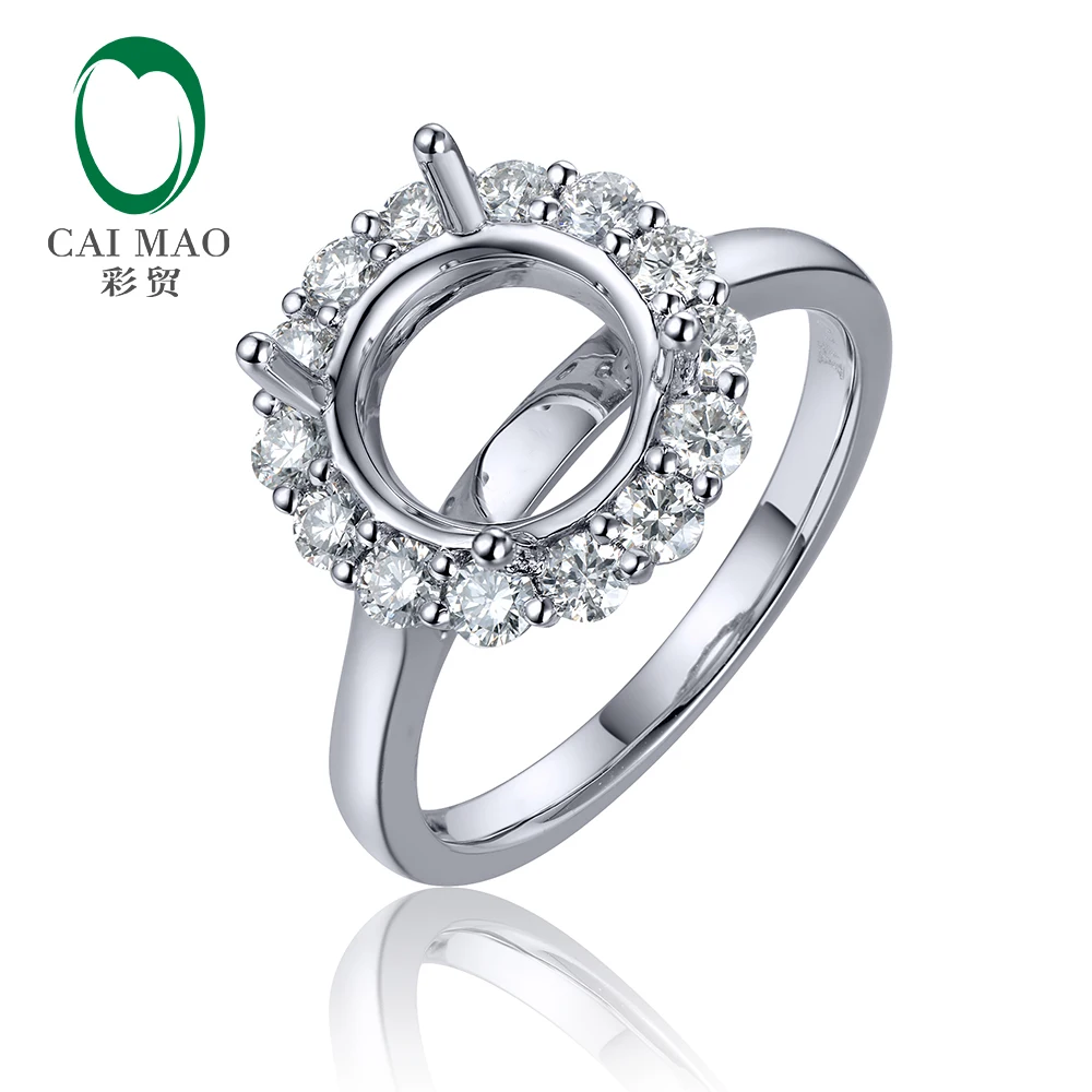 

Caimao Halo Ring 10mm Round Cut Solid 14k White Gold Natural 0.93ct Brilliant Cut Diamond Semi Mount Settings