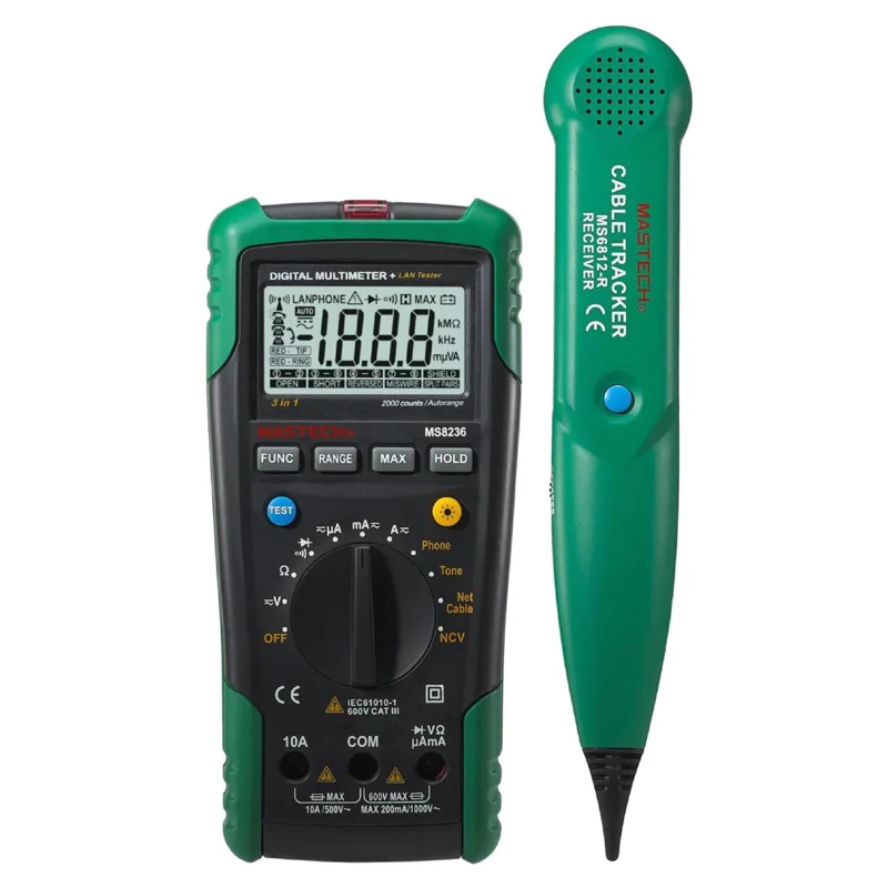 MASTECH MS8236 Auto Range Digital Multimeter LAN Tester Net Cable Tracker Tone Telephone line NCV
MASTECH MS8236 Auto Range Digital Multimeter LAN Tester Net Cable Tracker Tone Telephone line NCV